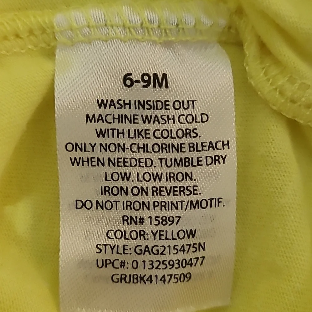 GARANIMALS Bright Yellow Sleeveless Baby Bottom Snap Bodysuit - Size: 6-9 Months